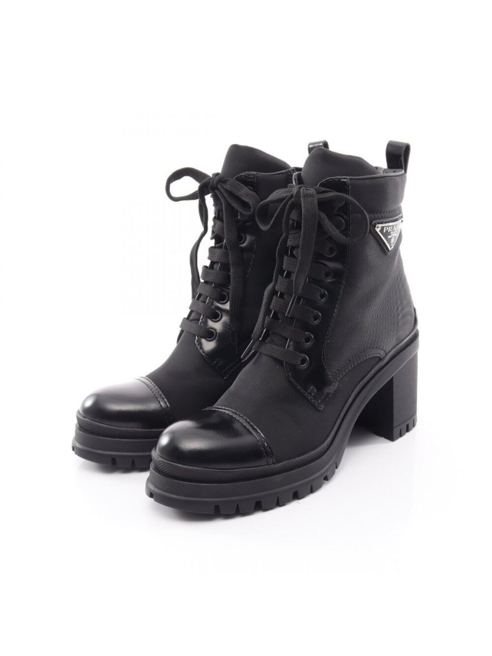 Prada Boots Re-Nylon Triangle Logo Lace Up Nylon Leather